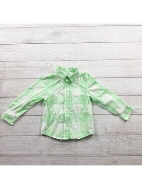 Cat & Jack Green & White Plaid Long Sleeve Button-Up Shirt Boys 100% Cotton 4T